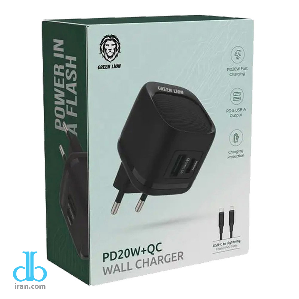 شارژر دیواری 20 وات گرین لاین مدل PD20W+QC Gl-W21B