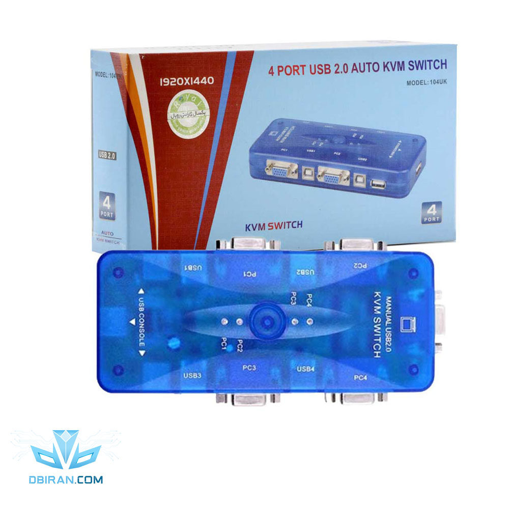 سوییچ چهار پورت رویال KVM مدل 104UK رنگ آبی
